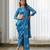 Blue floral printed semi saree with dhoti pants