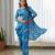 Blue floral printed semi saree with dhoti pants