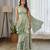 Mint green floral printed ruffle semi saree dress