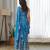 Blue floral printed ruffle semi saree dress