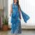 Blue floral printed ruffle semi saree dress