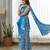 Blue floral printed ruffle semi saree dress