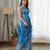 Blue floral printed ruffle semi saree dress