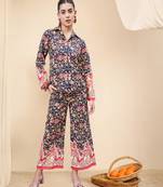 Women navy blue border print co-ord set