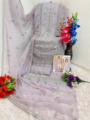 Purple embroidered organza stitched palazzo style salwar suit 3