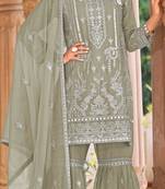 Green embroidered organza semi-stitched palazzo style salwar suit