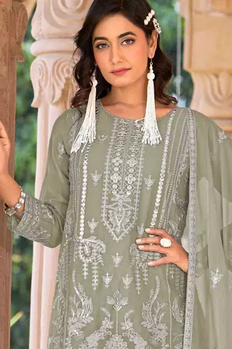 Green embroidered organza stitched palazzo style salwar suit