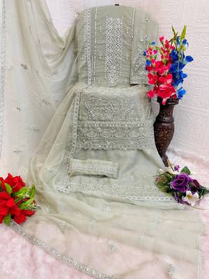Green embroidered organza stitched palazzo style salwar suit 3