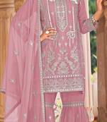 Pink embroidered organza semi-stitched palazzo style salwar suit