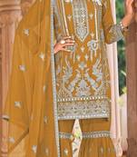 Yellow embroidered organza semi-stitched palazzo style salwar suit