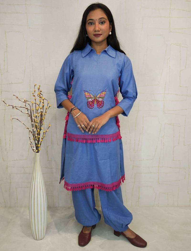 Butterfly embroidered 3-piece co-ord set