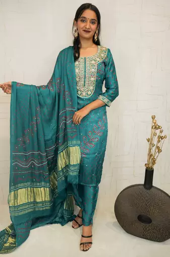 Handcrafted luxurious bandhani suit.