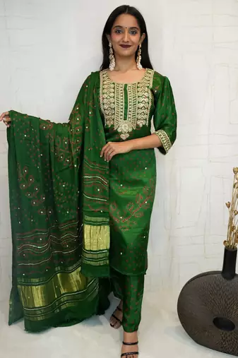 Handcrafted luxurious bandhani suit.