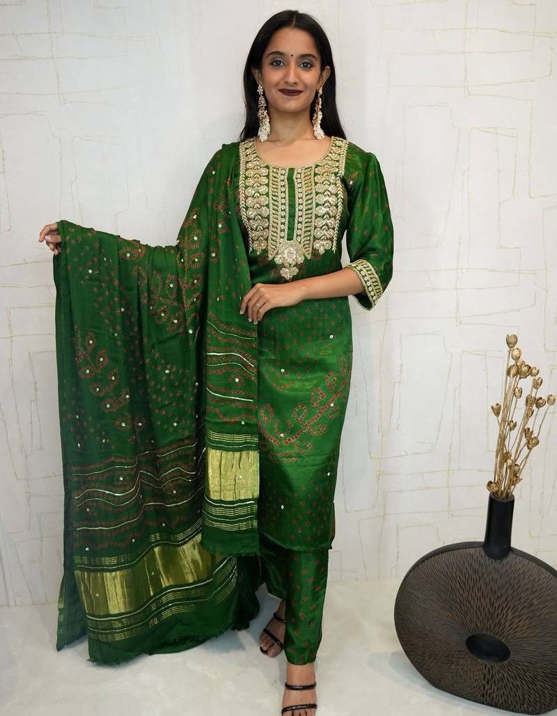Handcrafted luxurious bandhani suit.