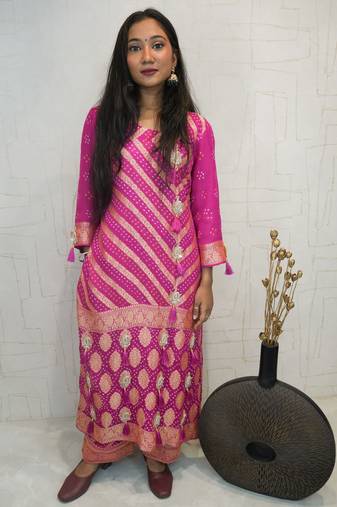Handcrafted bandhani suit.