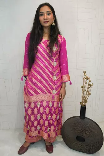Handcrafted bandhani suit.
