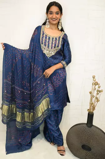 Handcrafted luxurious bandhani suit.