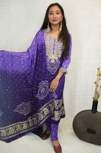 Handcrafted luxurious bandhani suit.