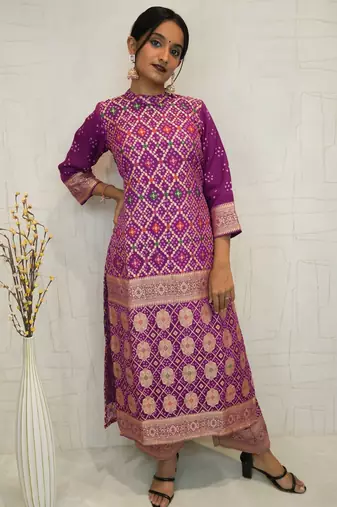 Handcrafted bandhani suit.