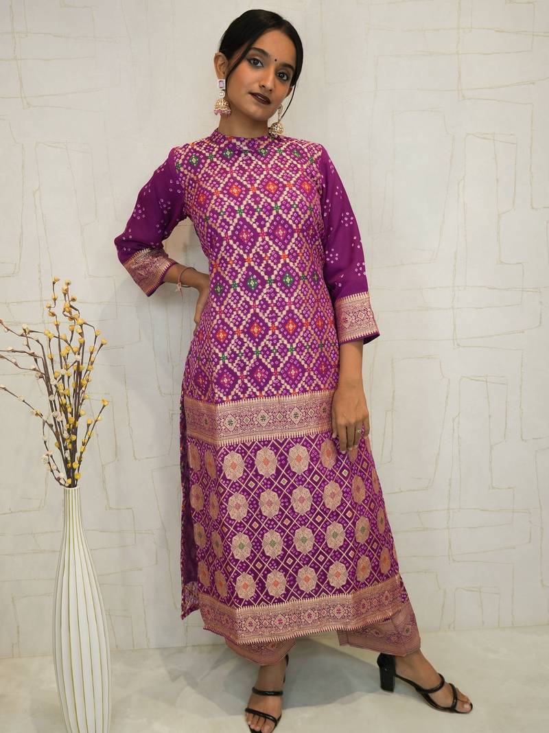 Handcrafted bandhani suit.