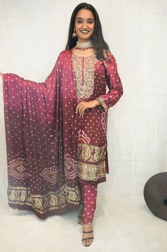 Handcrafted luxurious bandhani suit.