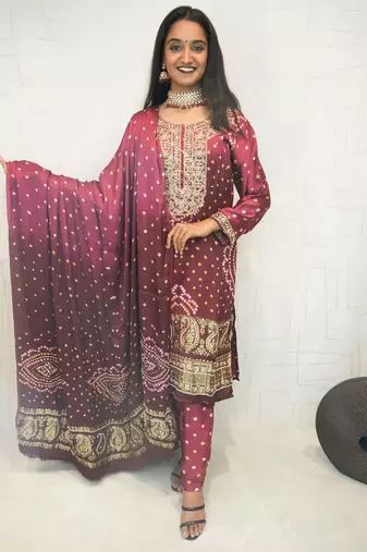 Handcrafted luxurious bandhani suit.
