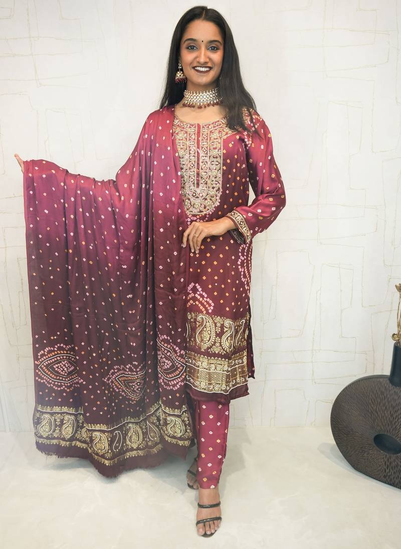 Handcrafted luxurious bandhani suit.