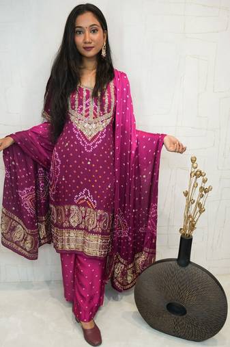 Handcrafted luxurious bandhani suit.