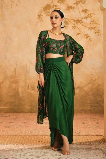 Green Georgette Printed cape Set