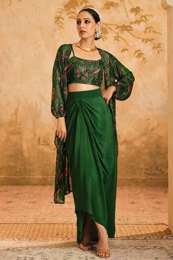 Green Georgette Printed cape Set