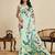 Light green chinon printed saree with floral & peacock design, party wear saree with blouse