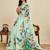 Light green chinon printed saree with floral & peacock design, party wear saree with blouse