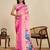 Pink chinon printed saree with floral & peacock design, party wear saree with blouse