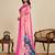 Pink chinon printed saree with floral & peacock design, party wear saree with blouse