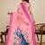 Pink chinon printed saree with floral & peacock design, party wear saree with blouse
