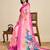 Pink chinon printed saree with floral & peacock design, party wear saree with blouse