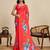 Red chinon printed saree with floral & peacock design, party wear saree with blouse