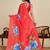 Red chinon printed saree with floral & peacock design, party wear saree with blouse