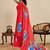 Red chinon printed saree with floral & peacock design, party wear saree with blouse