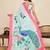 Sky blue chinon printed saree with floral & peacock design, party wear saree with blouse