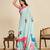 Sky blue chinon printed saree with floral & peacock design, party wear saree with blouse