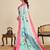 Sky blue chinon printed saree with floral & peacock design, party wear saree with blouse