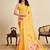 Yellow chinon printed saree with floral & peacock design, party wear saree with blouse