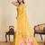 Yellow chinon printed saree with floral & peacock design, party wear saree with blouse
