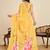 Yellow chinon printed saree with floral & peacock design, party wear saree with blouse