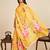 Yellow chinon printed saree with floral & peacock design, party wear saree with blouse