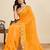 Yellow georgette printed saree with fskcy pallu skd stywhsh blouse – party & casual wear