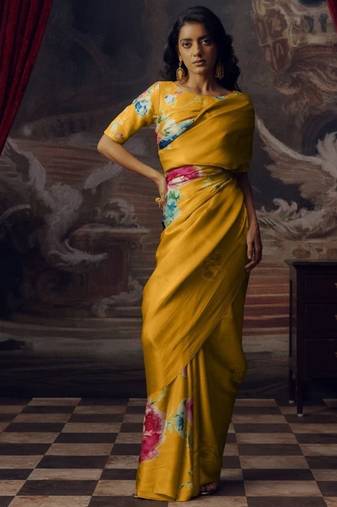 MUSTARD BOLLYWOOD DIGITAL PRINTED SAREE