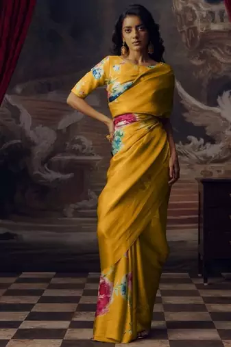 MUSTARD BOLLYWOOD DIGITAL PRINTED SAREE