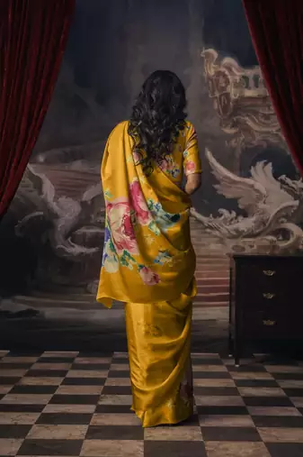 MUSTARD BOLLYWOOD DIGITAL PRINTED SAREE